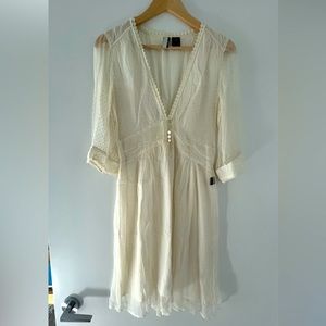 Cream-white gauzy knee length dress